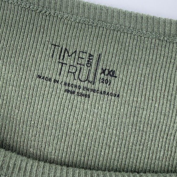 Time and Tru Womens XXL 20 Olive Green Ribbed Short Sleeve Cotton Crew Neck Tee - Picture 4 of 8